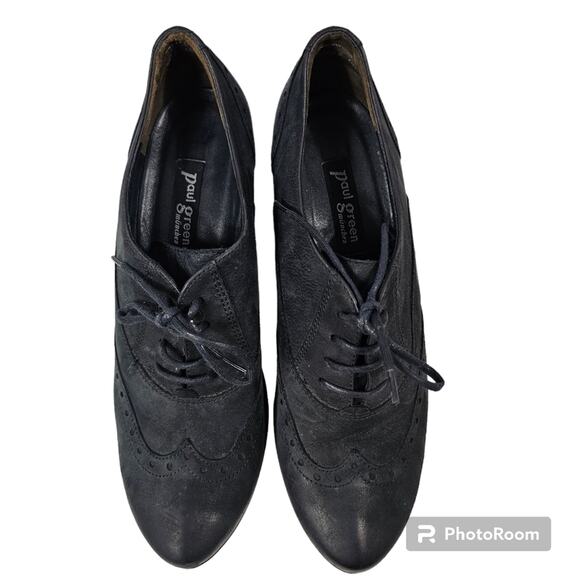 Paul Green Kelsey Black Nubuck Wingtip Lace-up Oxford Stacked Heel W 6.5 - Picture 4 of 11